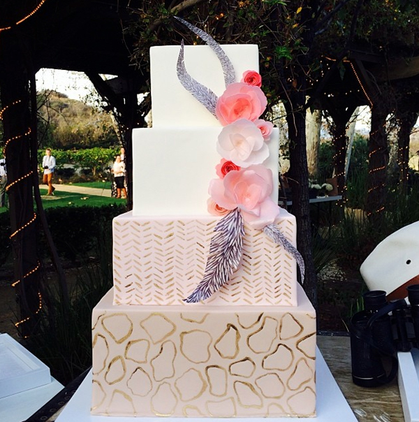 Tiered Square Cake with Rice Paper Flowers