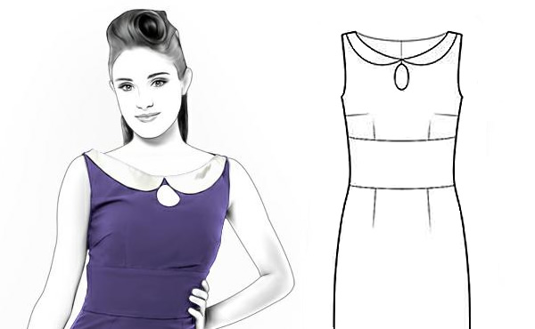 Illustrated Dress With Keyhole Neckline Pattern