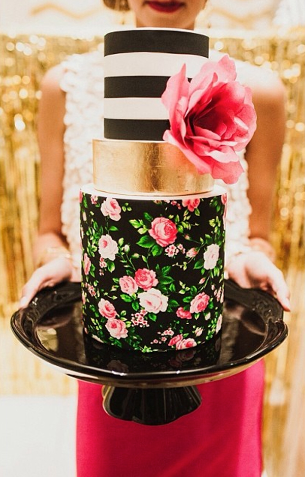 Tiered Cake with Striped top and Rice Paper Flower