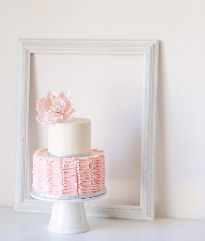 Pink Buttercream Ruffle Cake with Sugar Peony