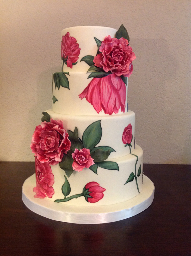 Hand-Painted Floral Wedding Cake