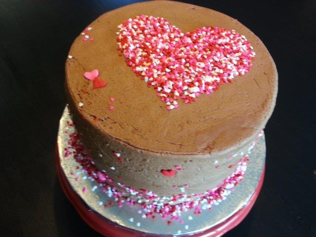 Cake with Sprinkle Heart Stenciled On