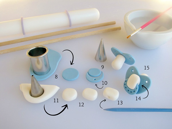 Fondant Tools Being Used to Make a Fondant Baby Binky