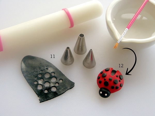 Fondant Rolling Pin, Round Tips and Paintbrush and Fondant Ladybug