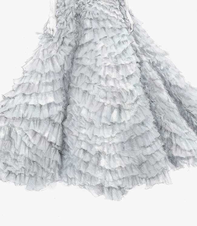 Oscar de la Renta dress drawing up-close