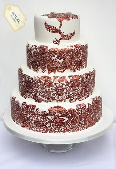 Hand-Painted Henna Inspired Wedding Cake