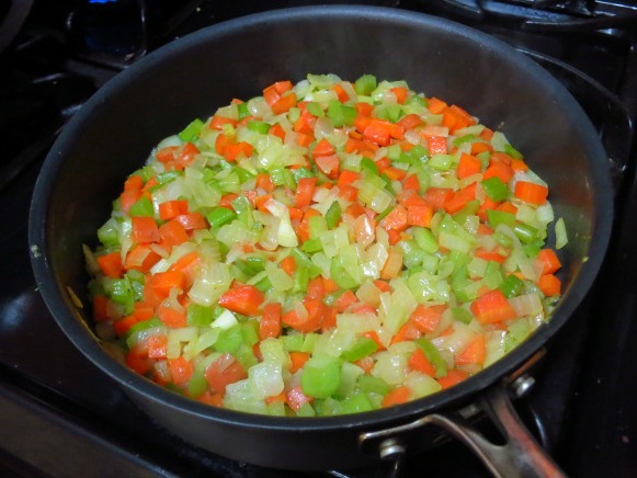 Sauteed mirepoix for homemade chicken soup
