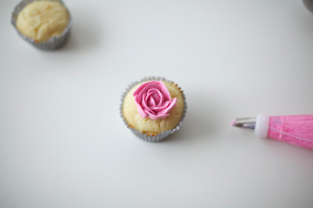 Bird's Eye View of a Piped Buttercream Cupcake