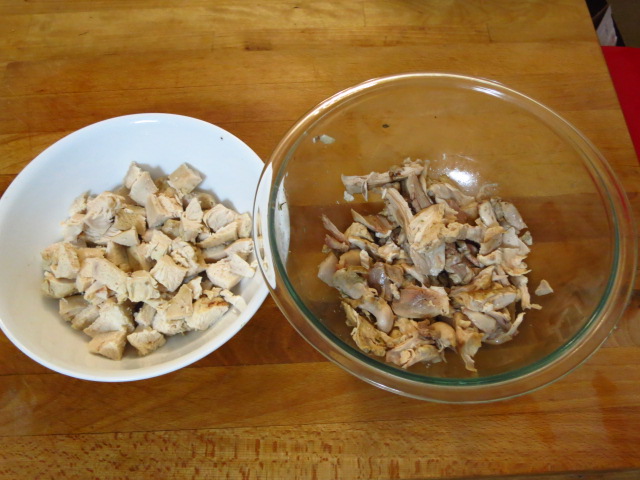 Shredded white and dark meat for homemade chicken soup