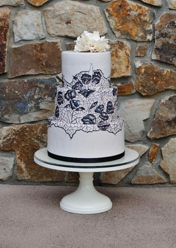 Black Lace White Hand-Painted Cake