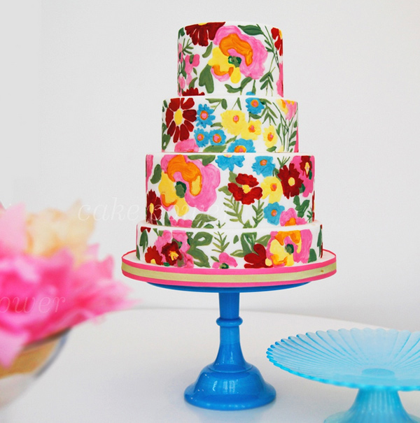 Flower Power Hand Painted Cake on Craftsy