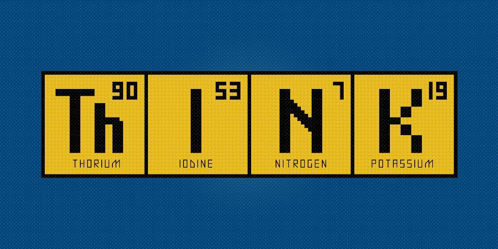 The word THINK inside yellow boxes against a blue background