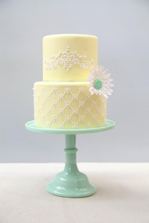 Yellow Cake Stenciled with Royal Icing