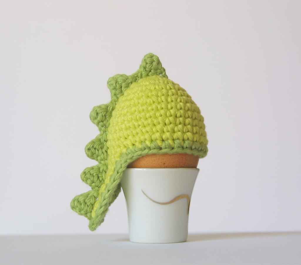 Crochet dino egg cozy