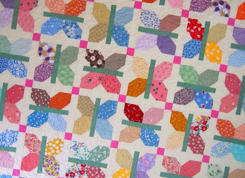 Colorful Butterfly Quilt Made with 1930s Reproduction Fabrics