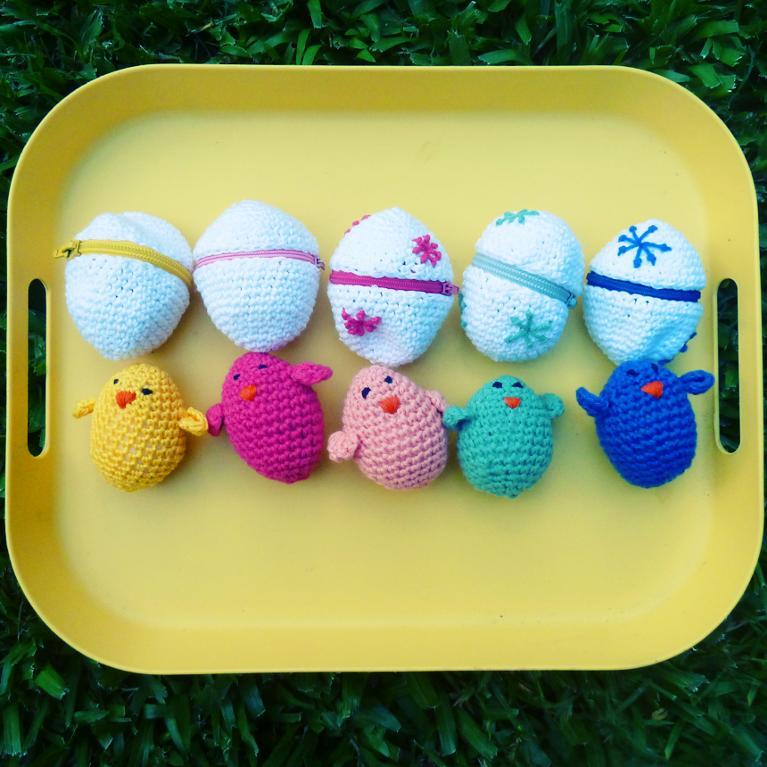 Crochet amigurumi Easter eggs and chicks