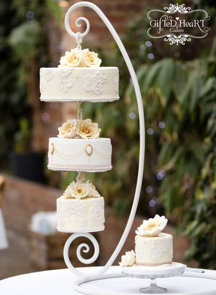 Peach cameo hanging wedding cake by Gifted Heart Cakes