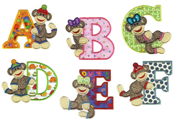 Sock Monkey applique alphabet by DesignsbyJuJu.com