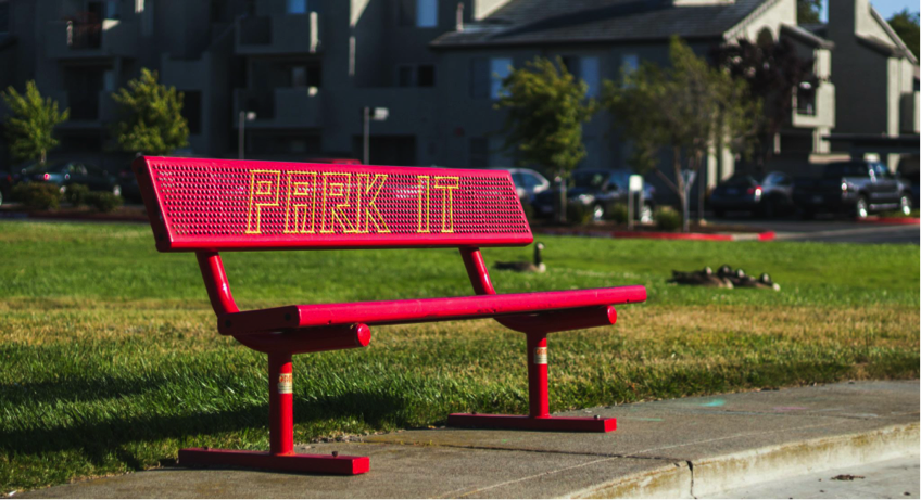 Yarn Bombed Park Bench