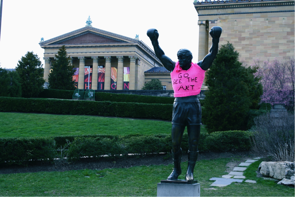 Yarn Bombed Rocky Statue Outside the Philadelphia Art Museum