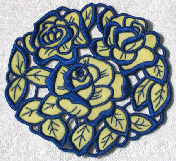 blue and yellow rose cutwork lace doily