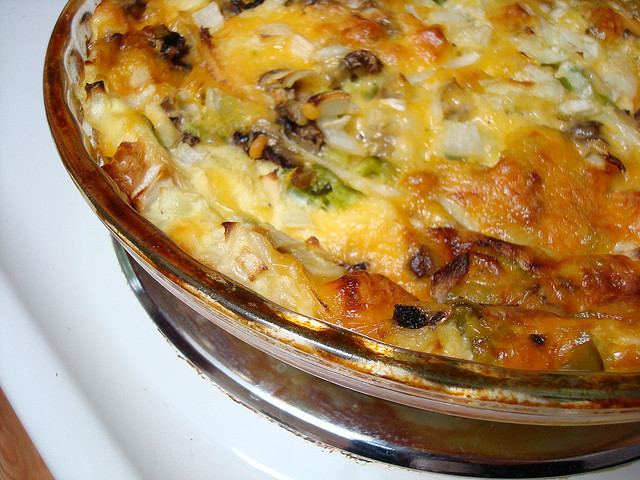 Quiche filled with Veggies and Cheese cooling