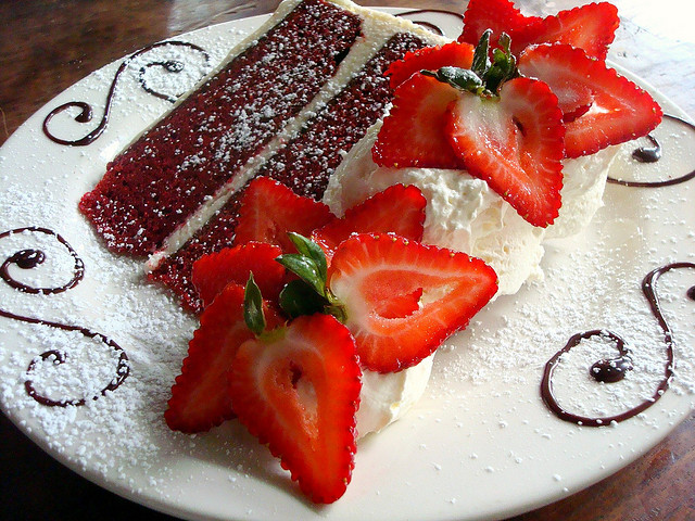 Red velvet cake with strawberries