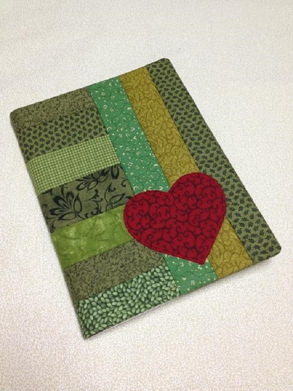 Green quilt journal with red heart