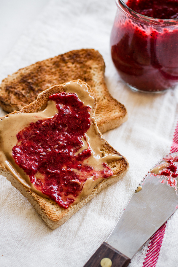 Peanut Butter Toast with Homemade Strawberry Jam 