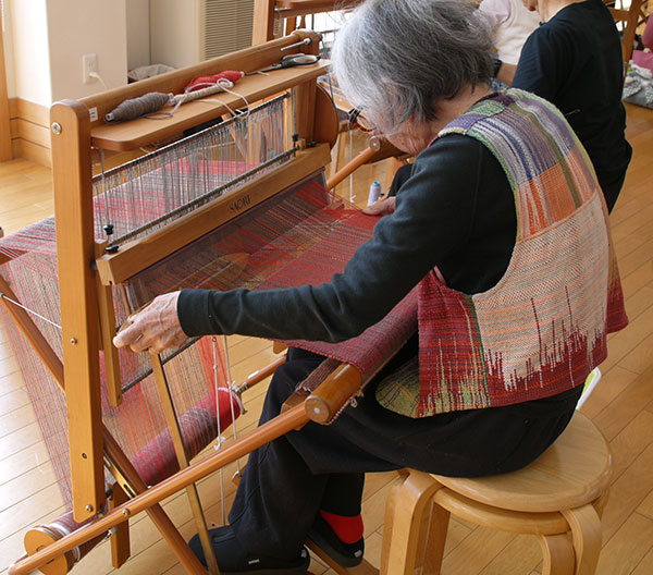 Misao Jo Weaving on Her Loom in Japan