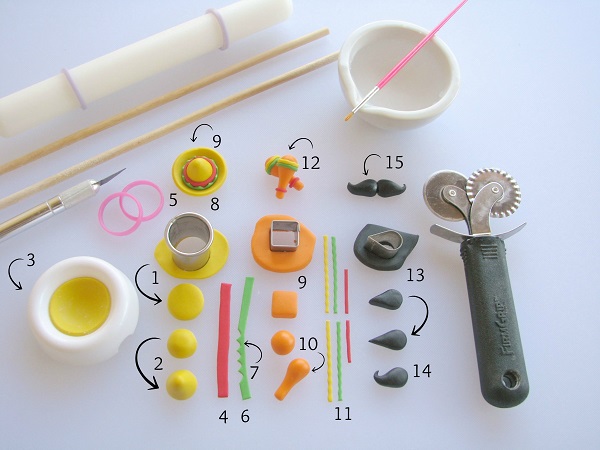 Supplies for fondant sombrero, mustache and maracas