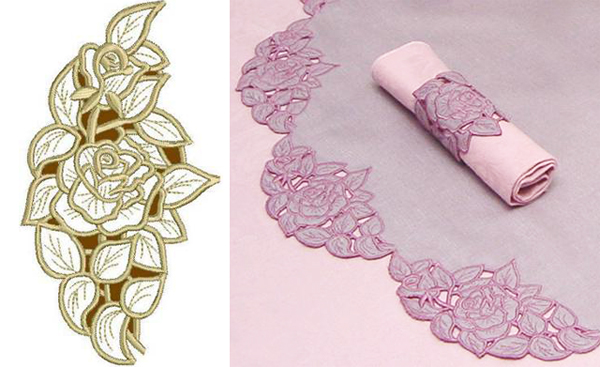 Advanced embroidery rose lace in gold and pink