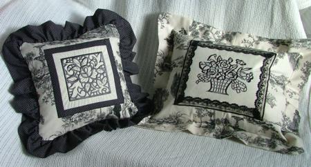 Black, white & gray cutwork embroidered pillows