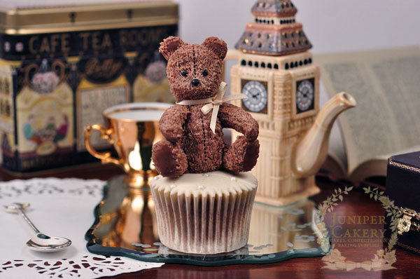 Lovely antique teddy bear cupcake topper from modeling chocolate