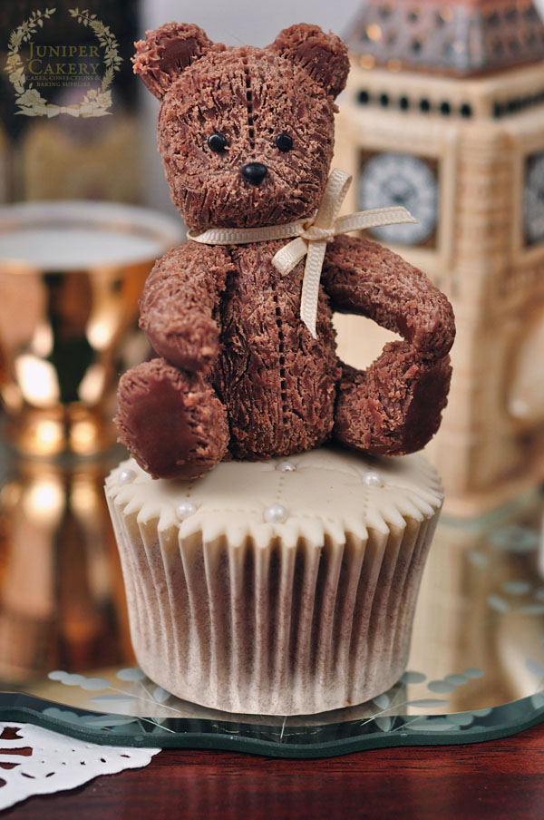 Teddy bear from modeling chocolate for cakes and cupcakes