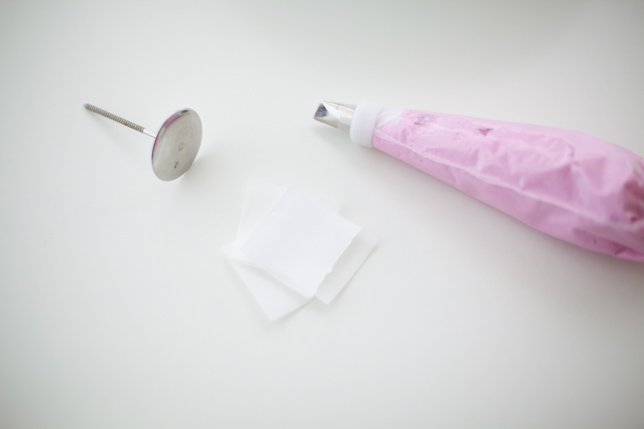 Wilton 104 rose petal tipped piping bag with pink buttercream