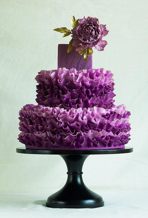 Purple ruffle cake with peony by ModernLovers