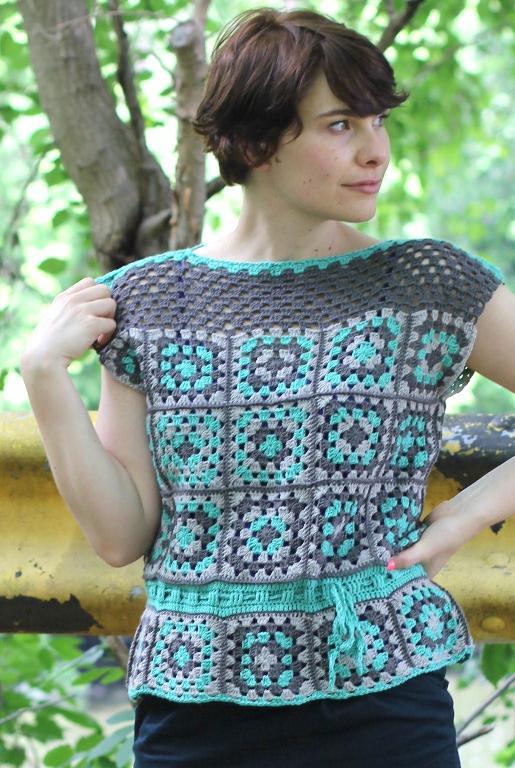 Cute girl crochet squares tank