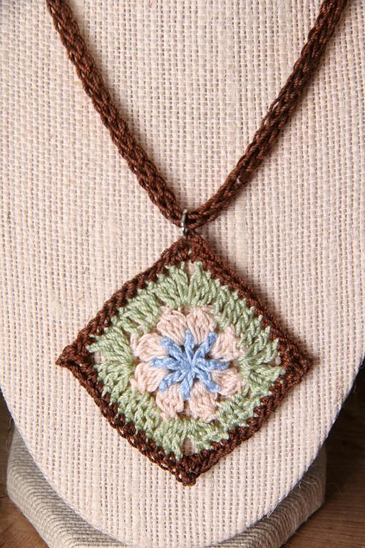 Granny square flower crochet pendant