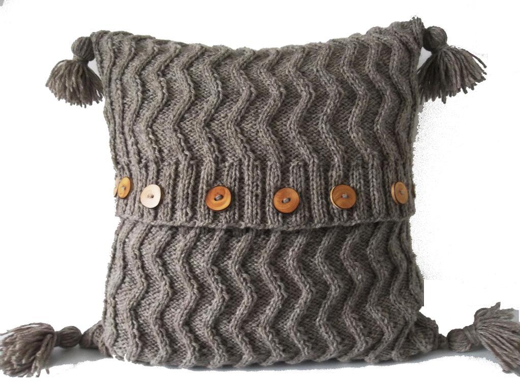 Aran zig zag knit cushion pillow