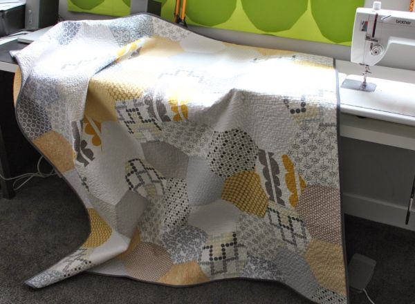 yellow and grey patchwork modern quilt