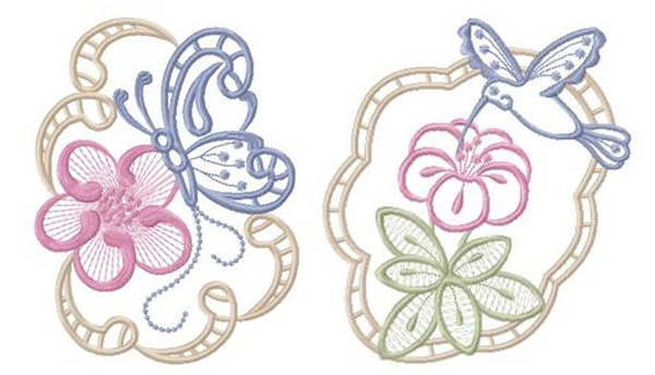 Multiple color cutwork of butterfly, hummingbird & flower