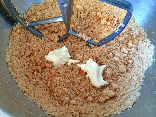 Cake Dough Crumbled in a Stand Mixer