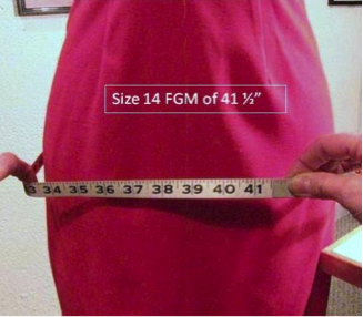 Pink skirt measuring a Size 14 FMG of 41 1/2" 