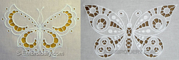 white embroidered cutwork butterflies