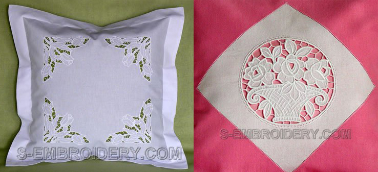 White cutwork overlay in white and pink for pillows and decor