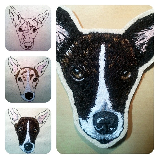 Step by step embroidery of a dog