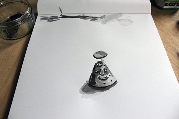 Completed ink wash drawing