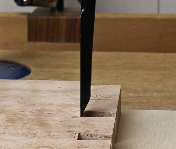 initial placement of the chisel for dovetailing
