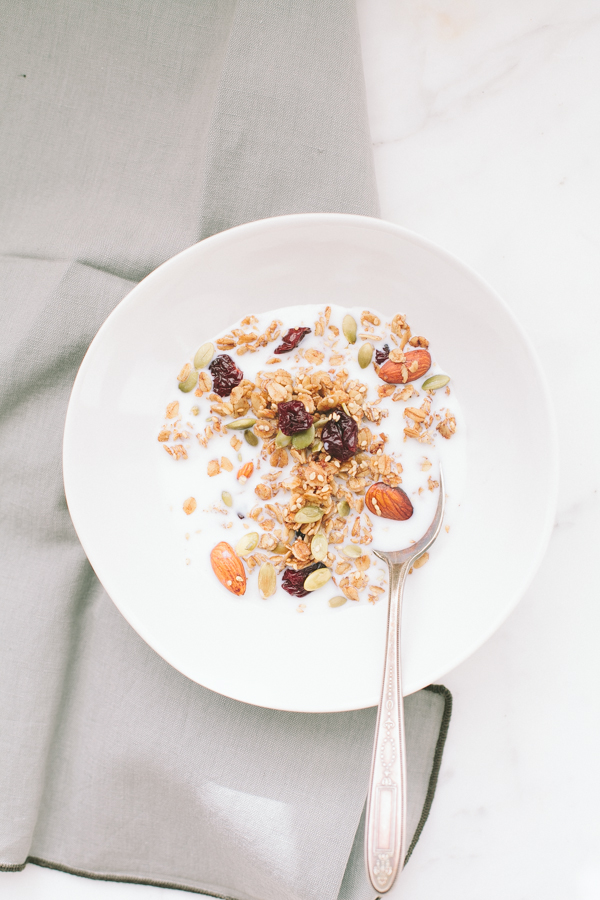 Bowl of Homemade Granola With Milk